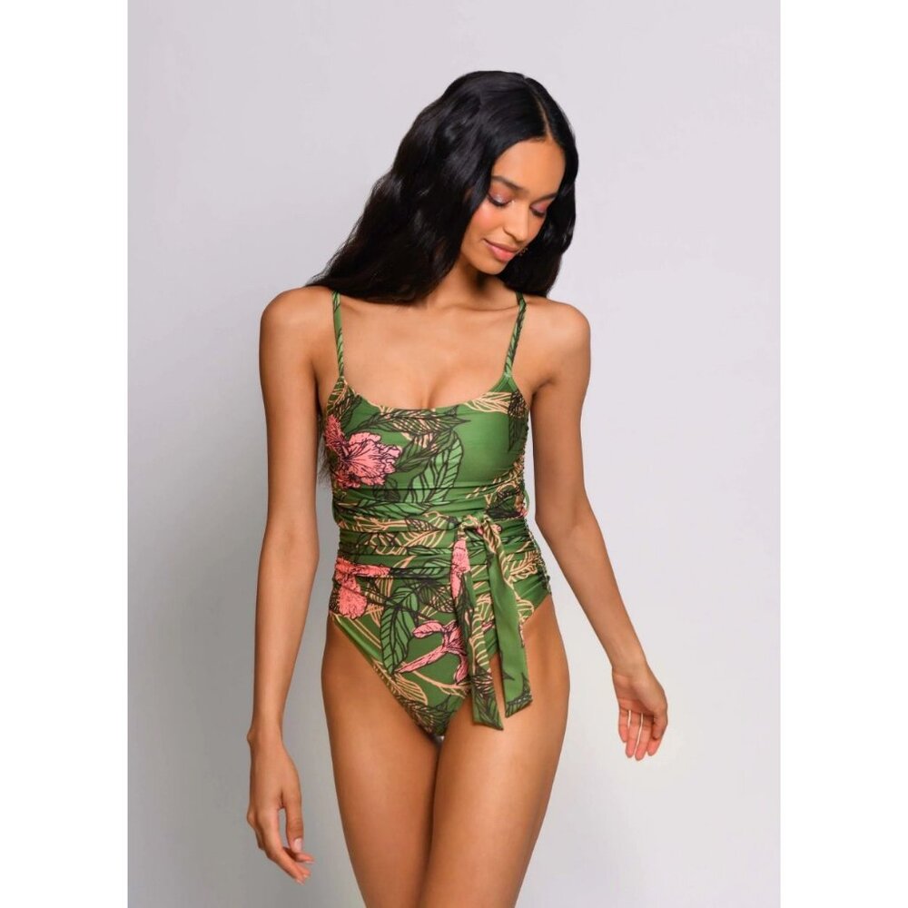 New Free People Hutch Zenna Floral Print One-Piece Swimsuit Ruched Belted Tie - Picture 9 of 15